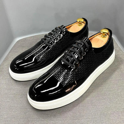 Dress Shoes - Beckett Glossy Leather Sneakers -Guocali