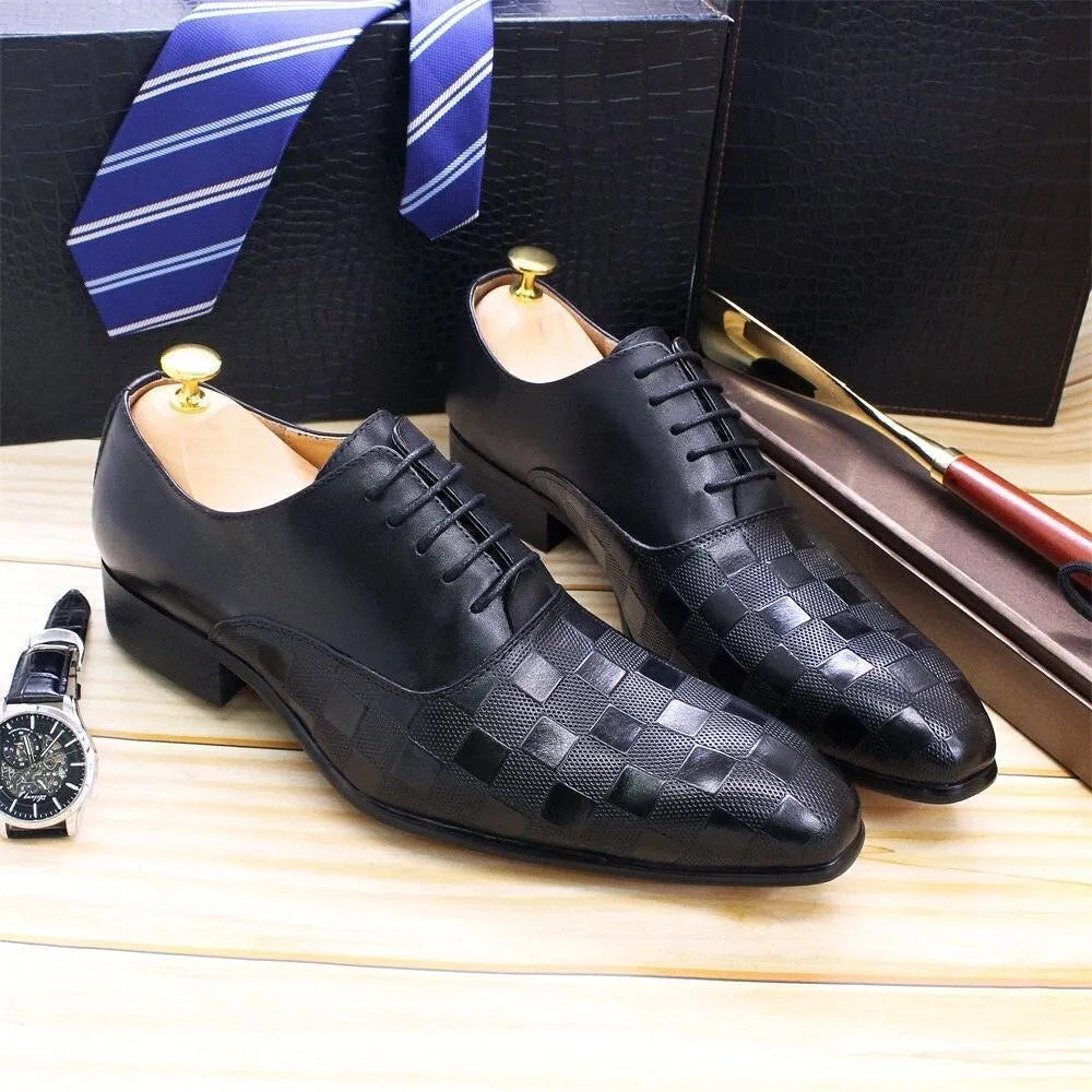 Dress Shoes - Merlin Checked Men Shoes -Guocali