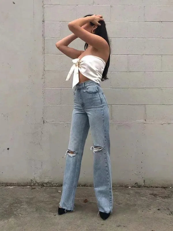 Edgy Women Jeans – High Raw Hem -Guocali