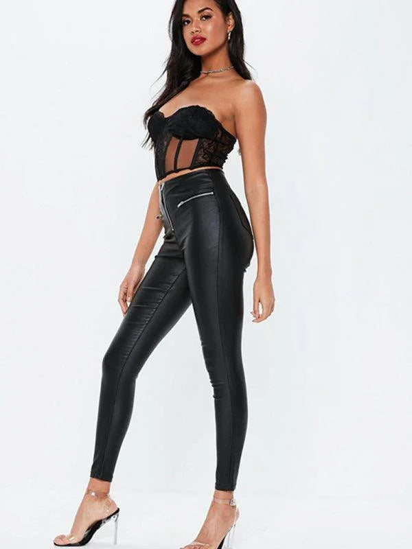 Edgy Women Trousers – High Rise Zipper -Guocali