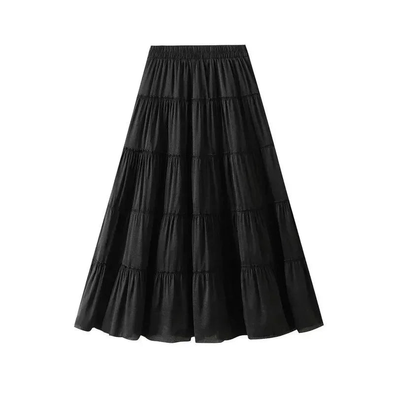 Elastic High-Waisted A-Line Skirt -Guocali