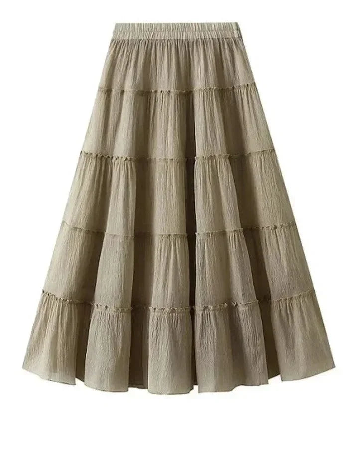 Elastic High-Waisted A-Line Skirt -Guocali