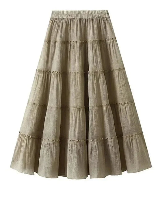 Elastic High-Waisted A-Line Skirt -Guocali