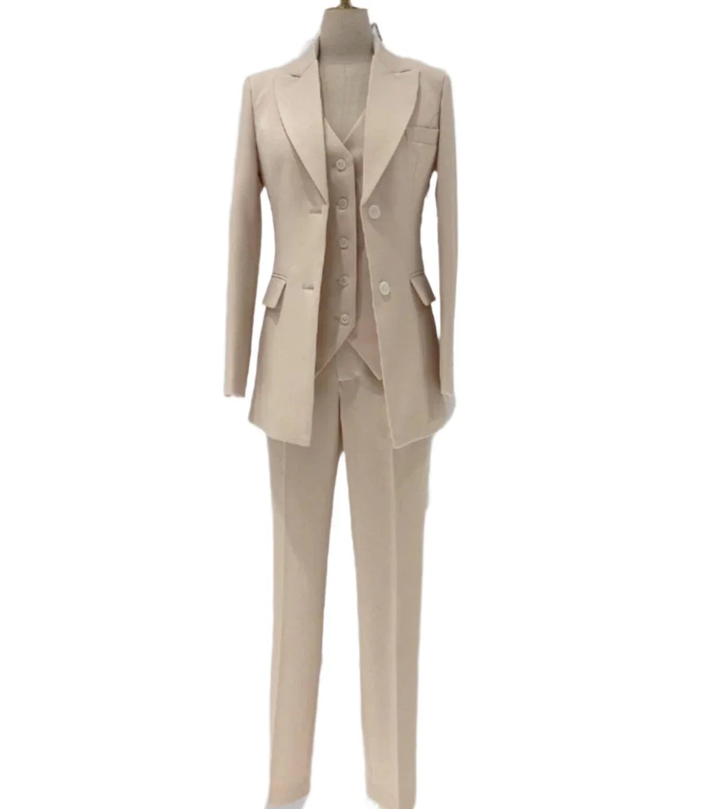 Elegant Chic Professional Women's Pant Suit - Solid Button