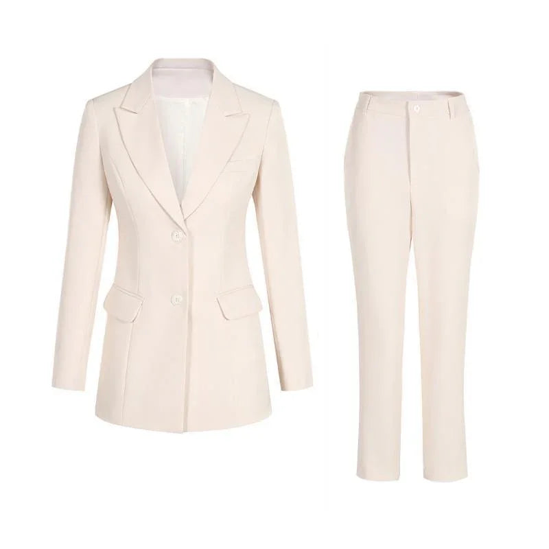 Elegant Chic Professional Women's Pant Suit - Solid Button