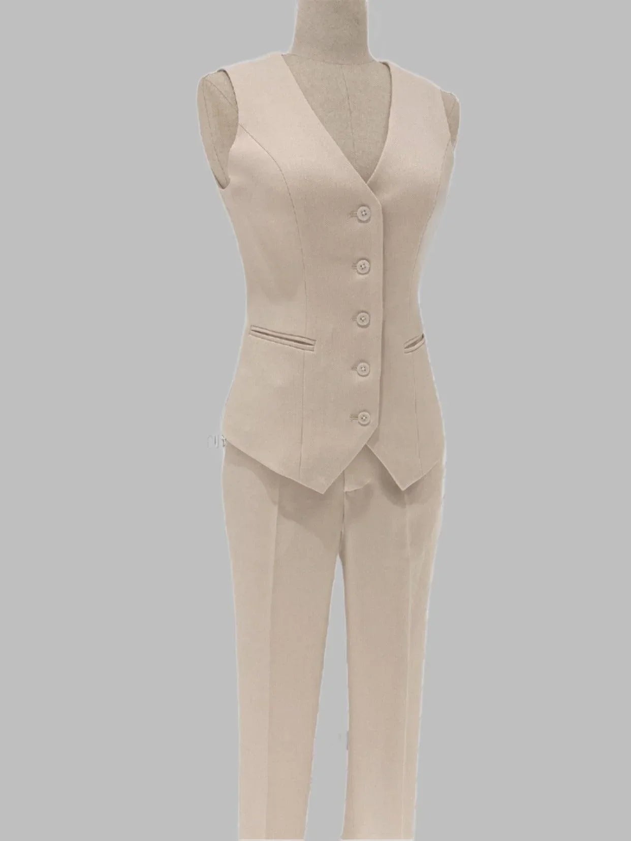Elegant Chic Professional Women's Pant Suit - Solid Button