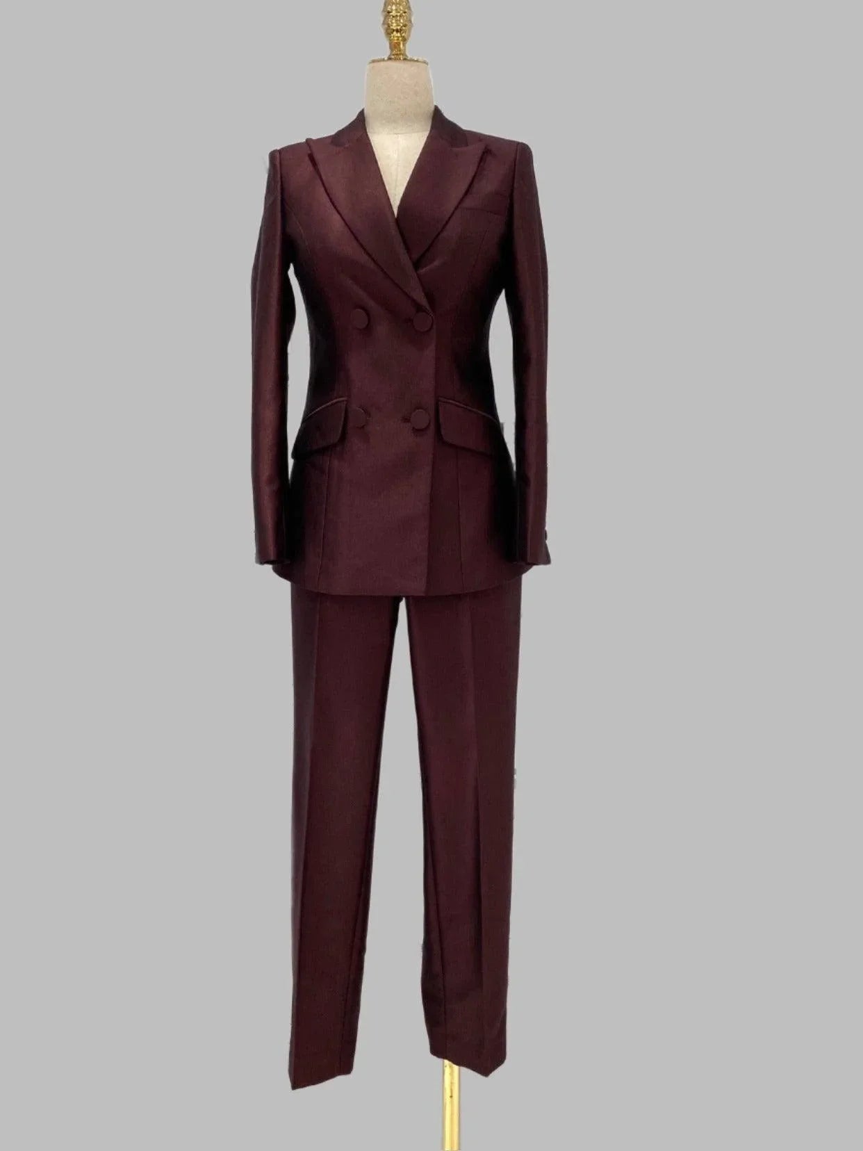 Elegant, Chic, Professional Women's Pant Suit - Solid Double-Breasted