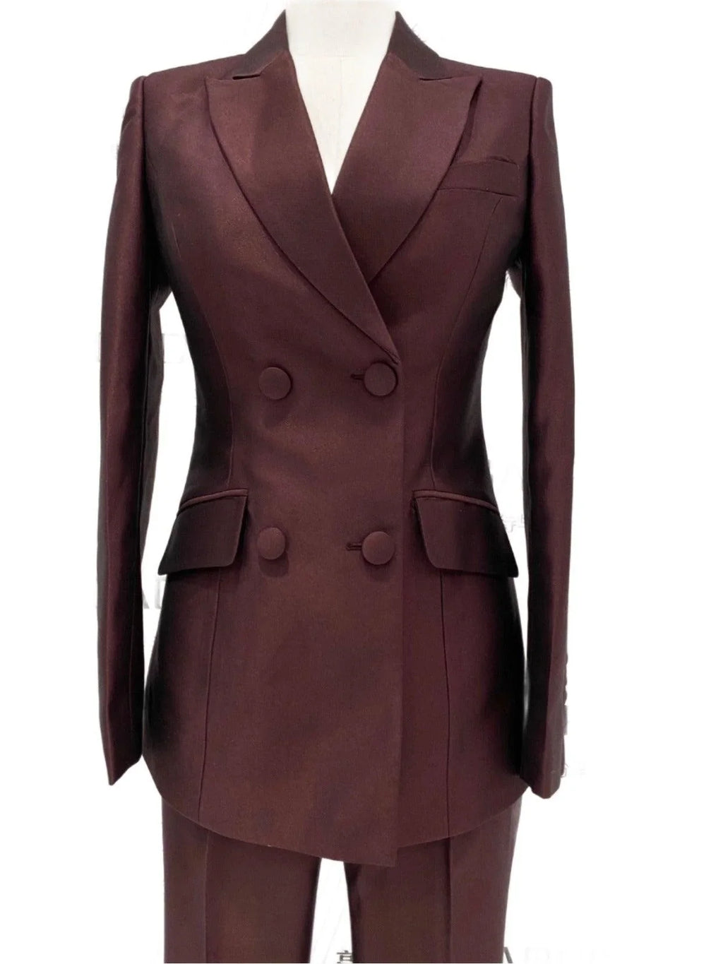 Elegant, Chic, Professional Women's Pant Suit - Solid Double-Breasted