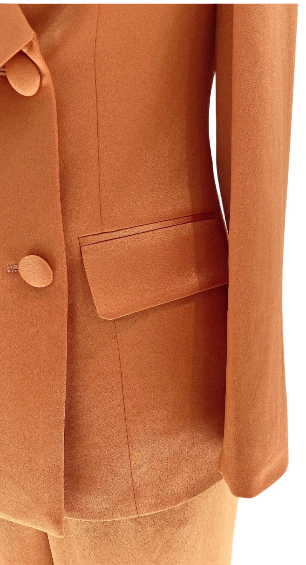 Elegant Chic Professional Women's Pant Suit - Solid Double-Breasted - Orange