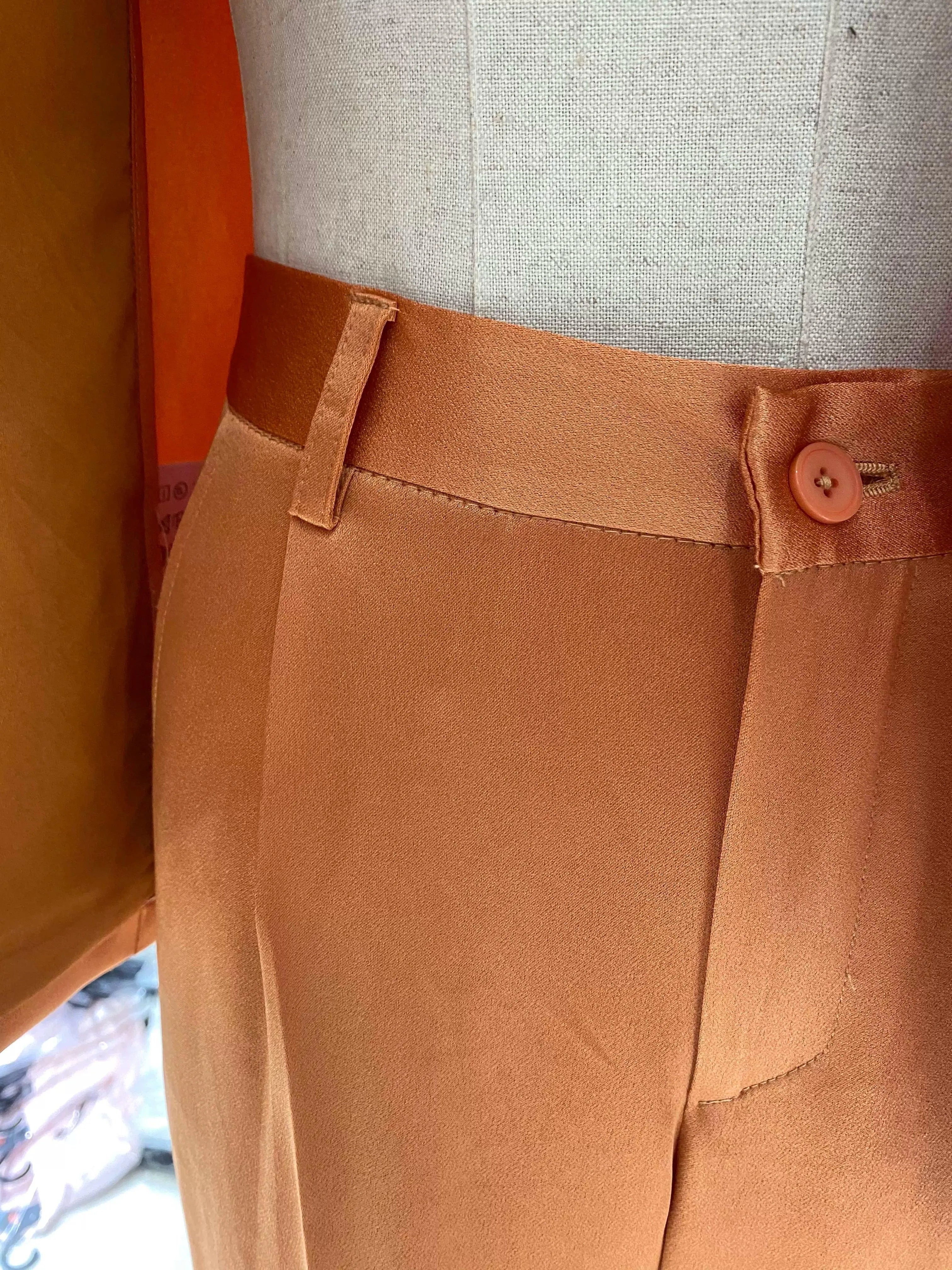 Elegant Chic Professional Women's Pant Suit - Solid Double-Breasted - Orange