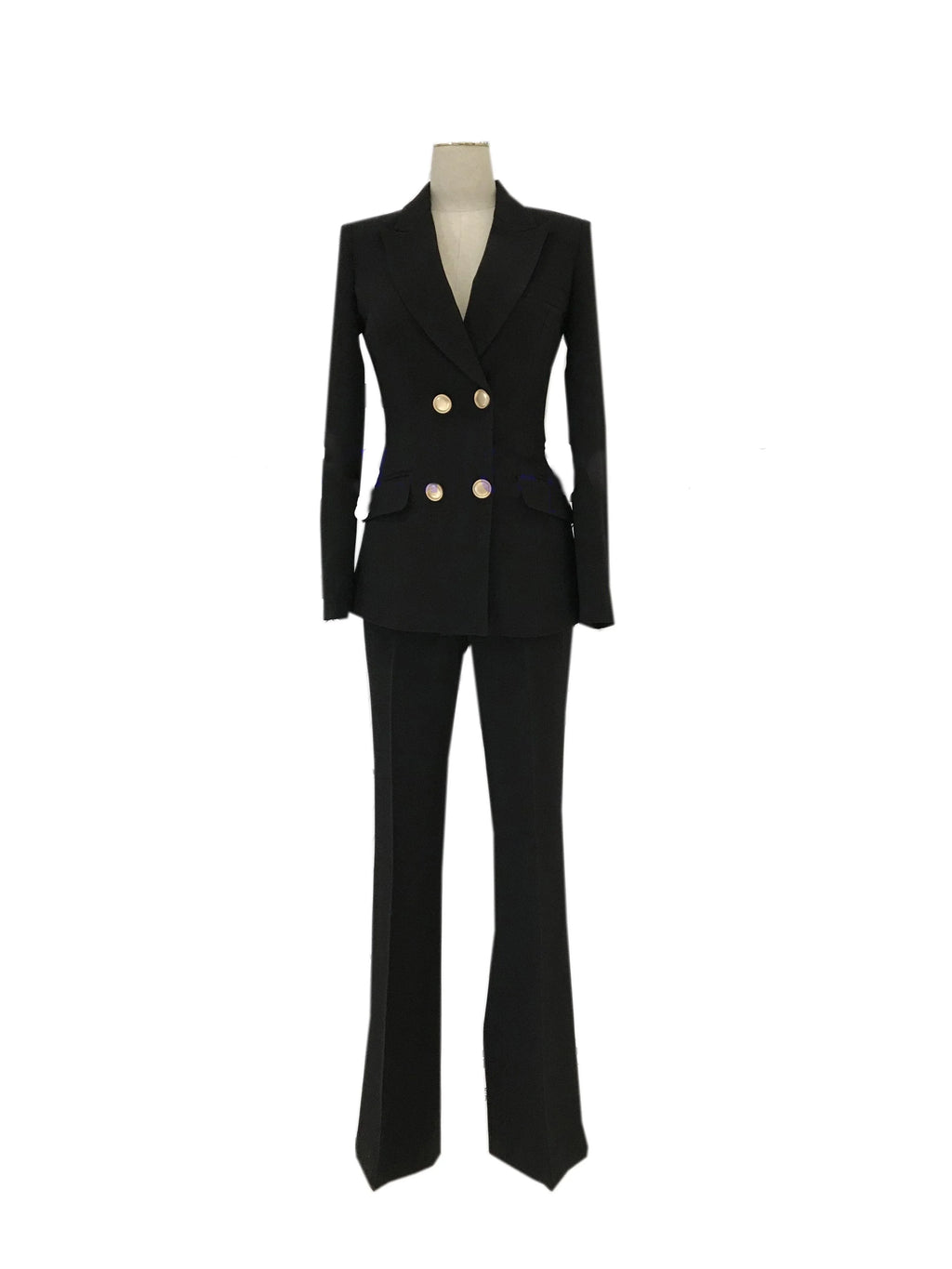 Elegant, Chic, Professional Women's Pant Suit - Solid Double-Breasted, White