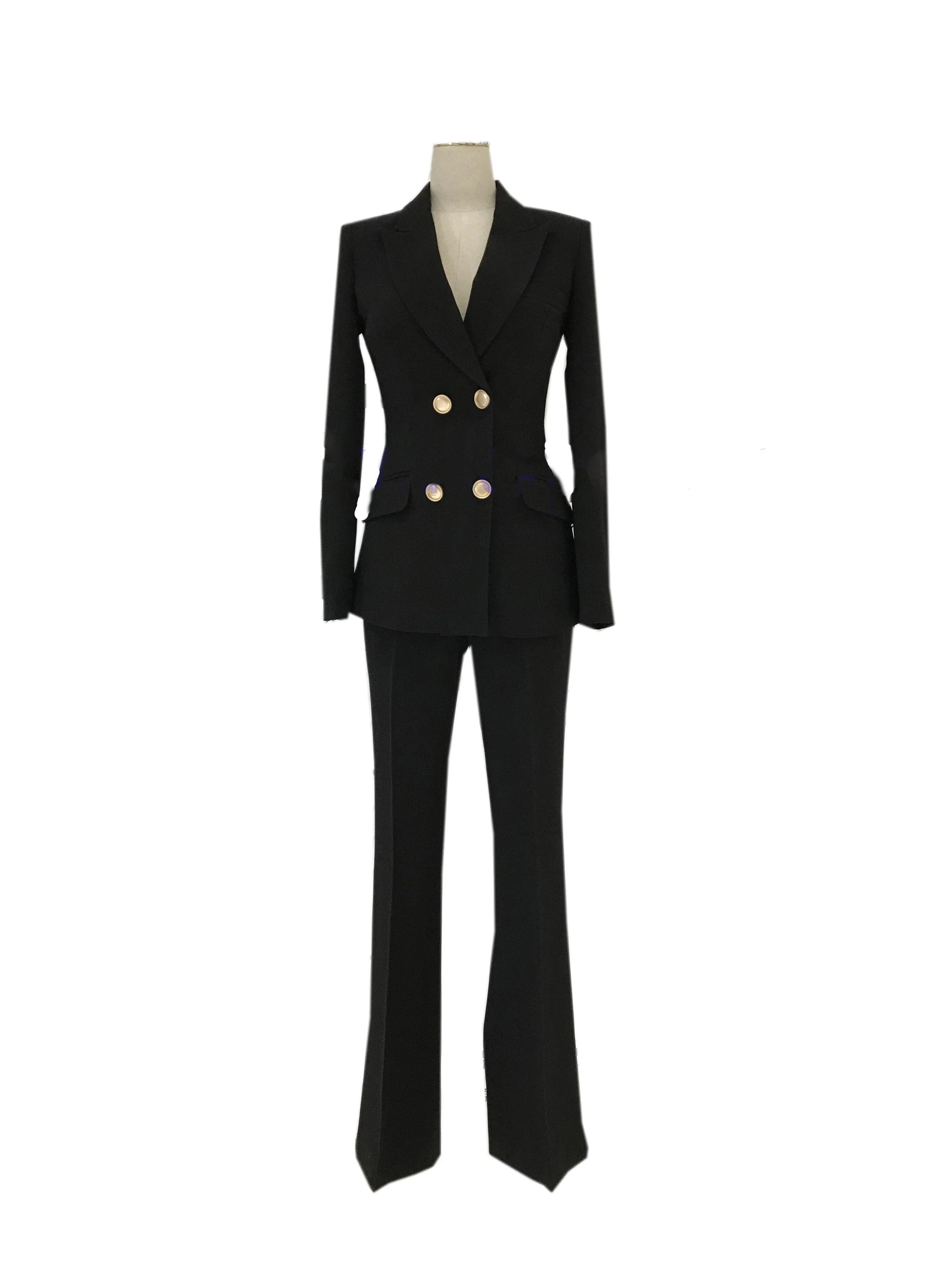 Elegant, Chic, Professional Women's Pant Suit - Solid Double-Breasted, White