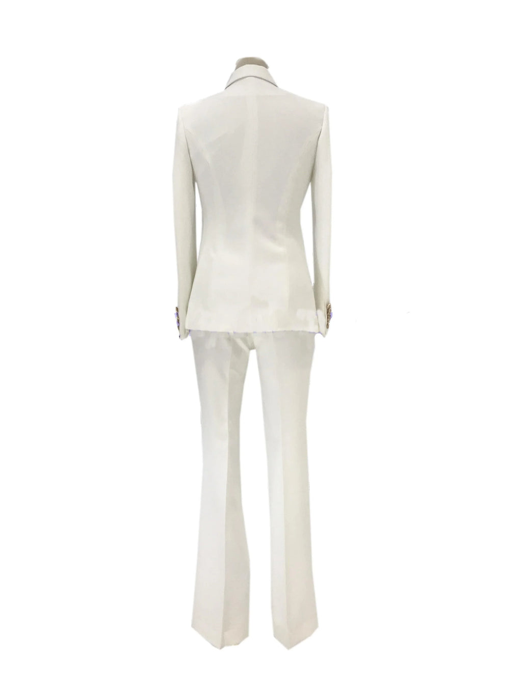 Elegant, Chic, Professional Women's Pant Suit - Solid Double-Breasted, White