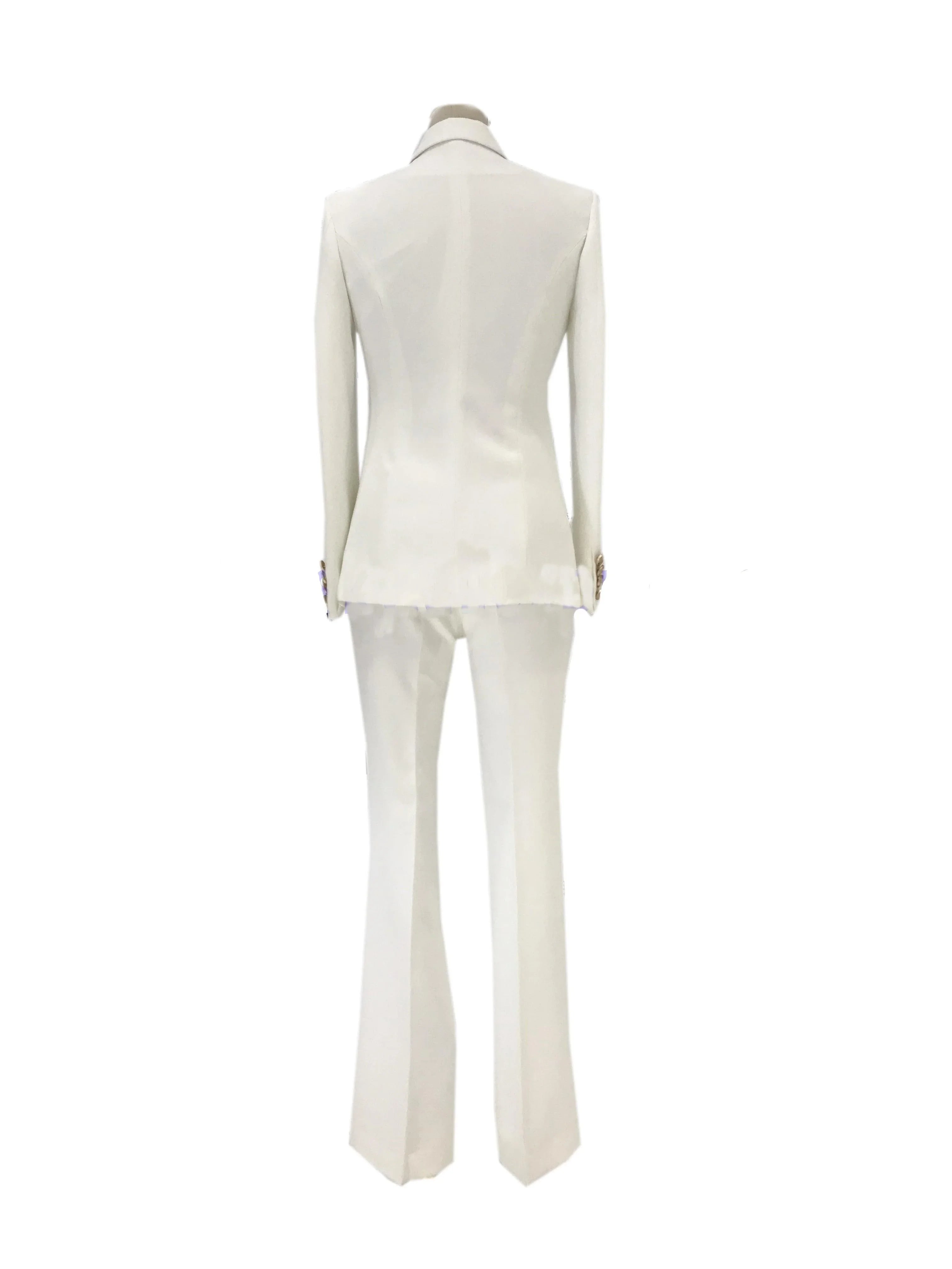 Elegant, Chic, Professional Women's Pant Suit - Solid Double-Breasted, White