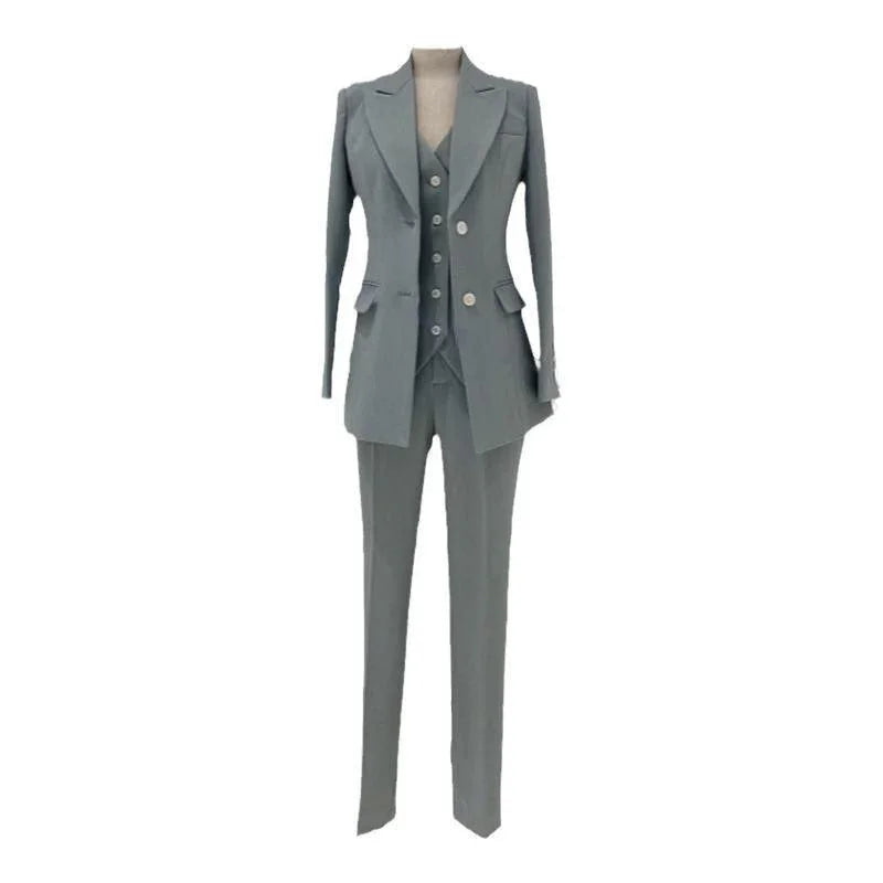 Elegant Chic Professional Women's Pant Suit - Solid Single-Breasted