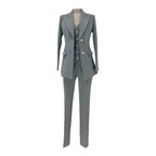 Elegant Chic Professional Women's Pant Suit - Solid Single-Breasted