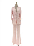 Elegant, Chic Women's Pant Suit - Plaid Single-Breasted