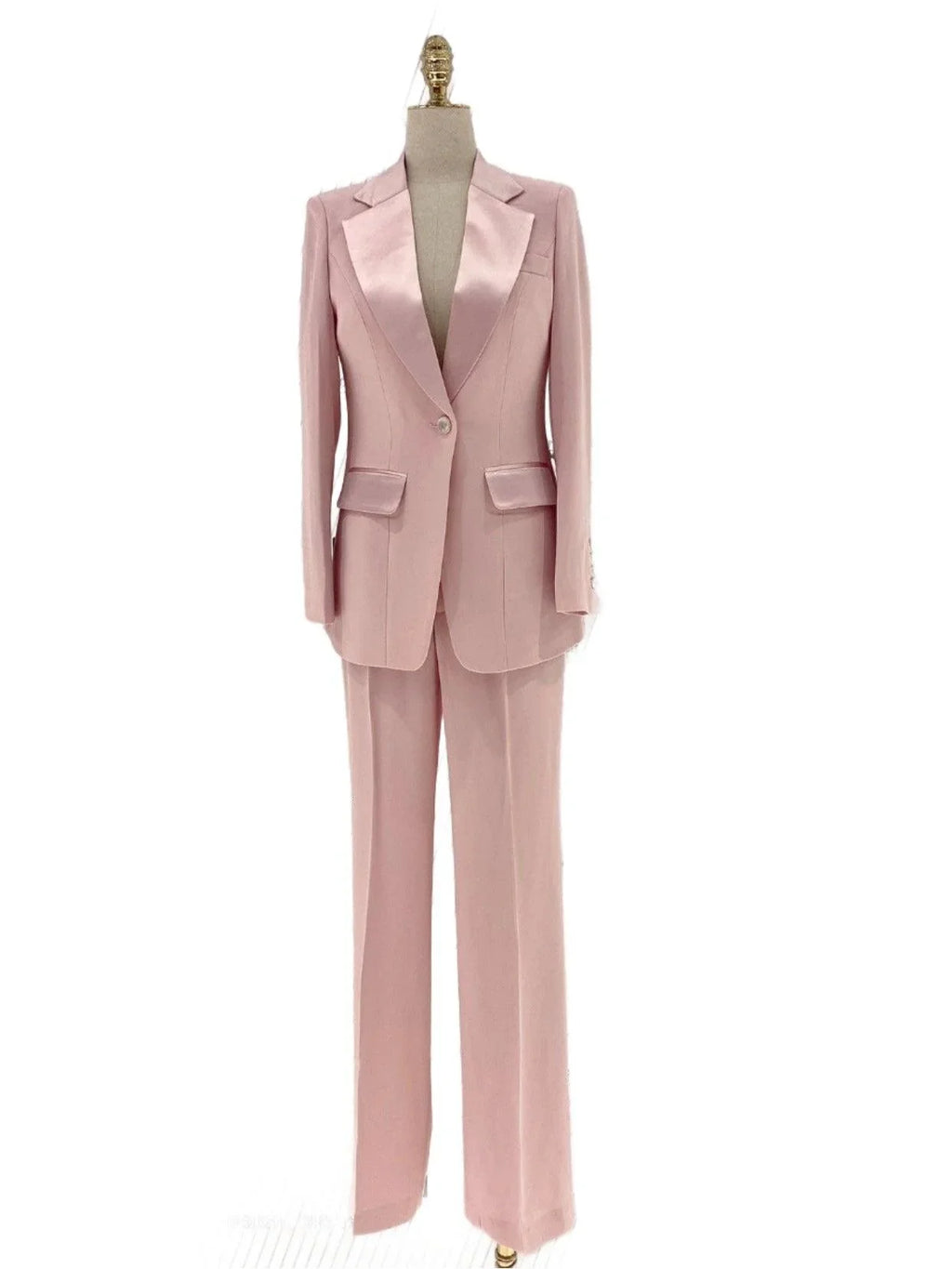 Elegant Chic Women's Pant Suit - Solid One-Button