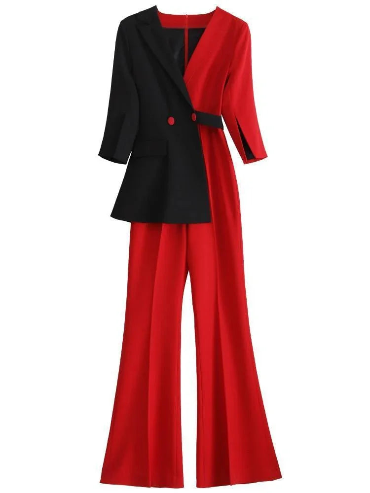 Elegant Chic Women's Pant Suit - Solid Zipper, Black