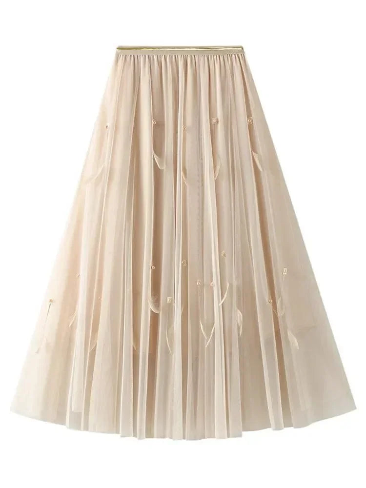 Elegant Feather Splicing A-Line Skirt -Guocali