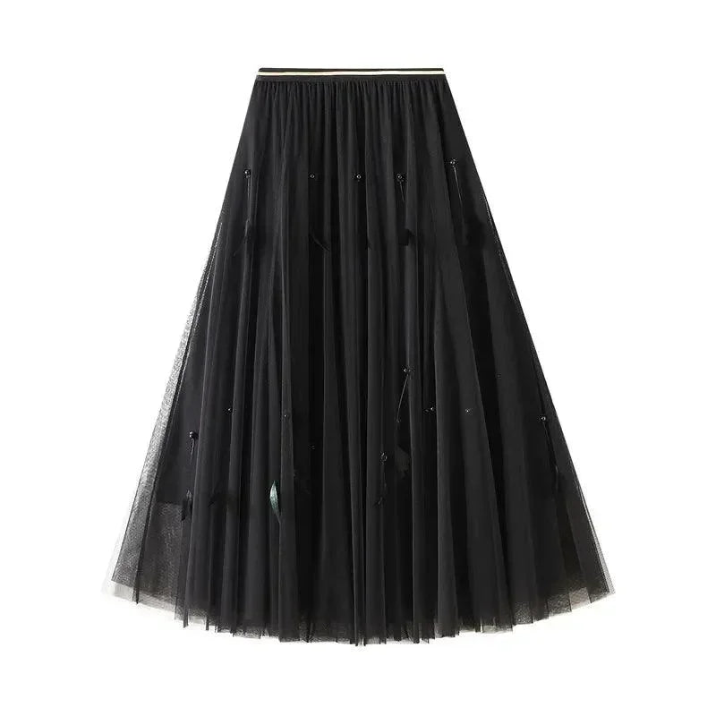 Elegant Feather Splicing A-Line Skirt -Guocali