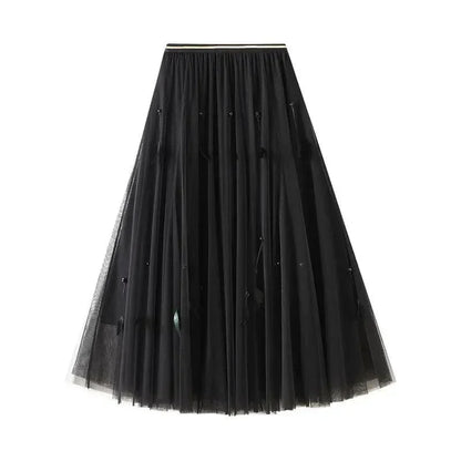 Elegant Feather Splicing A-Line Skirt -Guocali