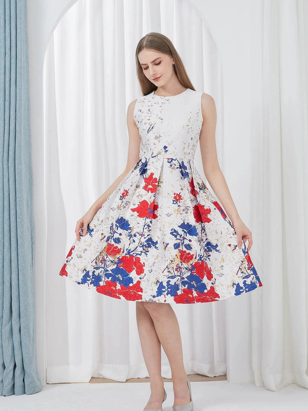 Elegant Flower Jacquard Party Dress -Guocali