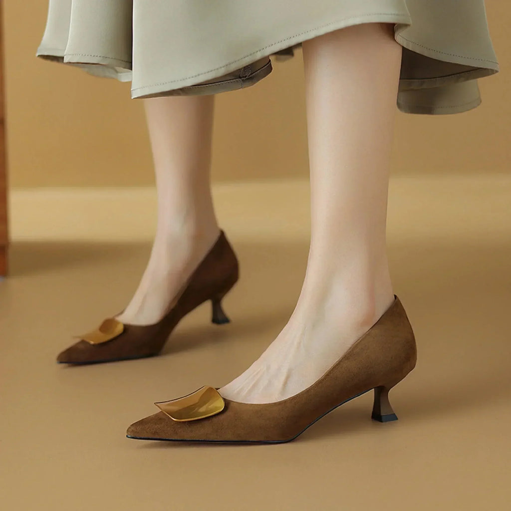 Elegant Leather Low Heel Women Pumps
