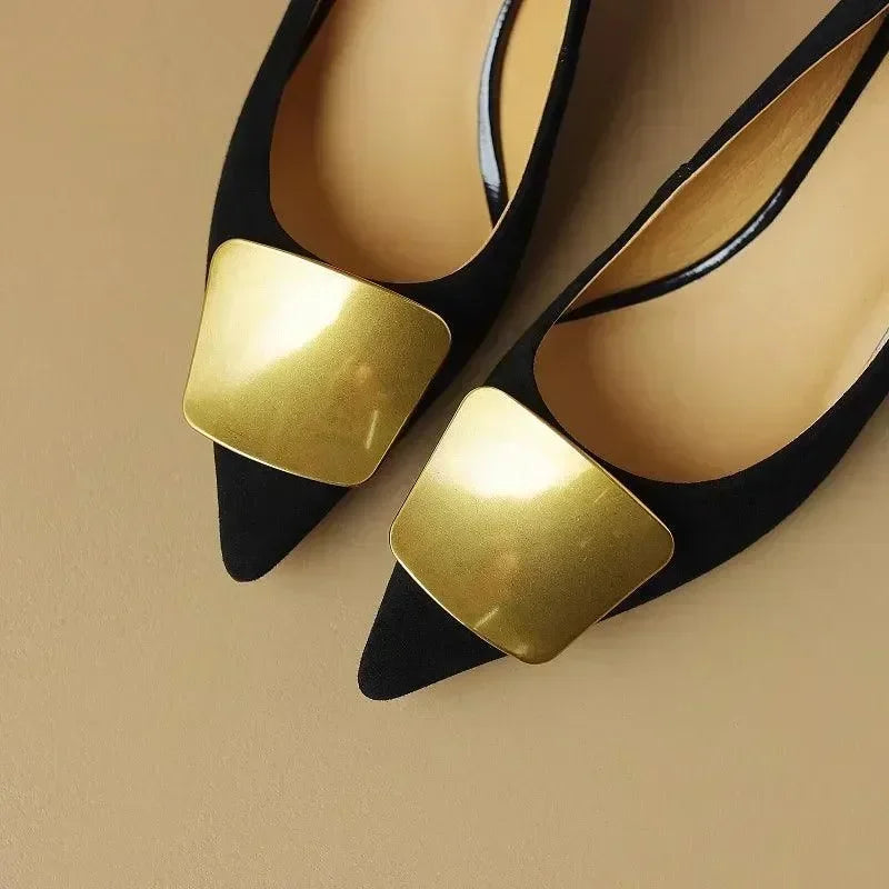 Elegant Leather Low Heel Women Pumps