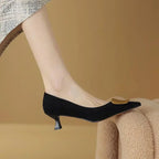 Elegant Leather Low Heel Women Pumps
