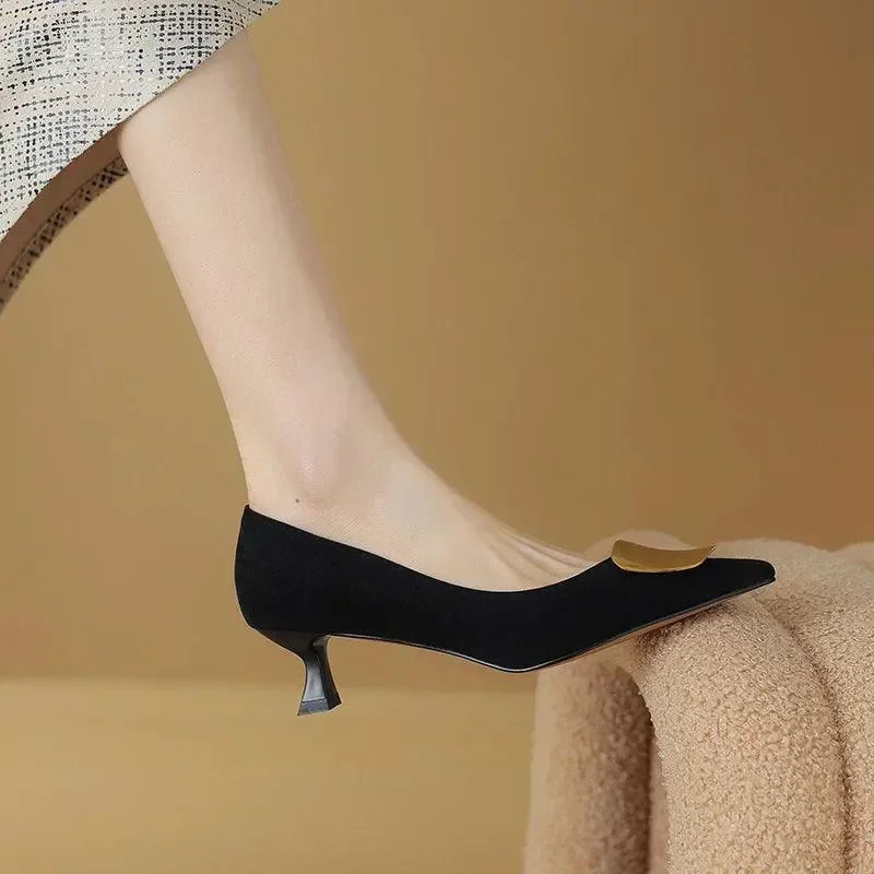 Elegant Leather Low Heel Women Pumps