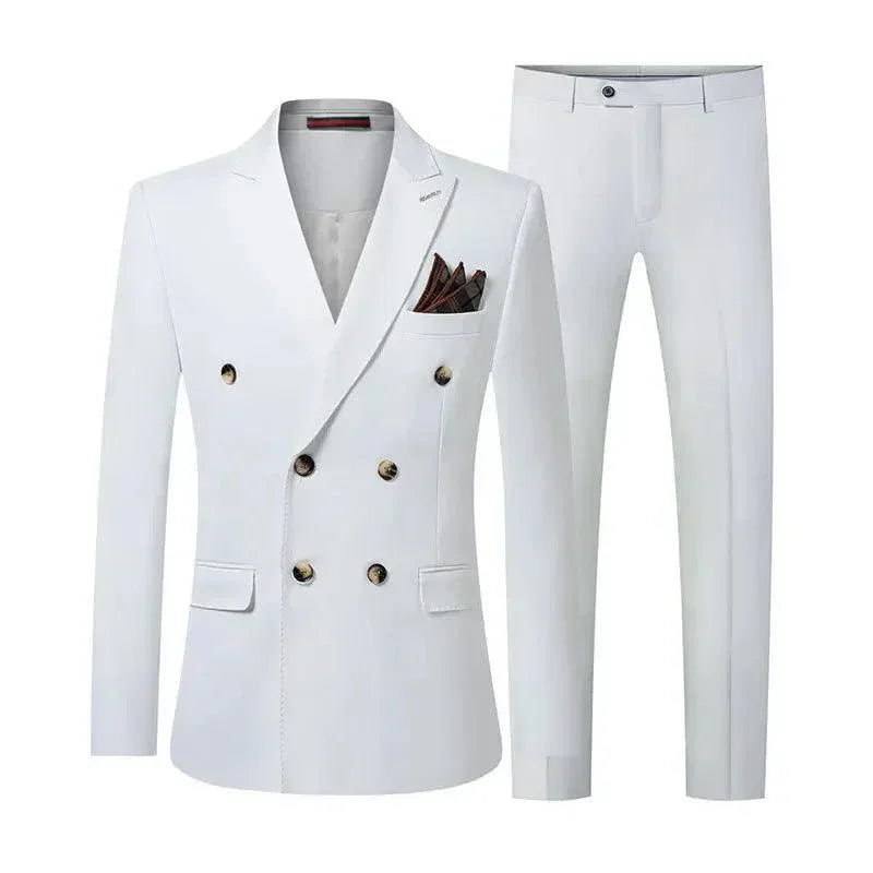 Solid Double-Breasted Suit for Men - Business Formal -Guocali