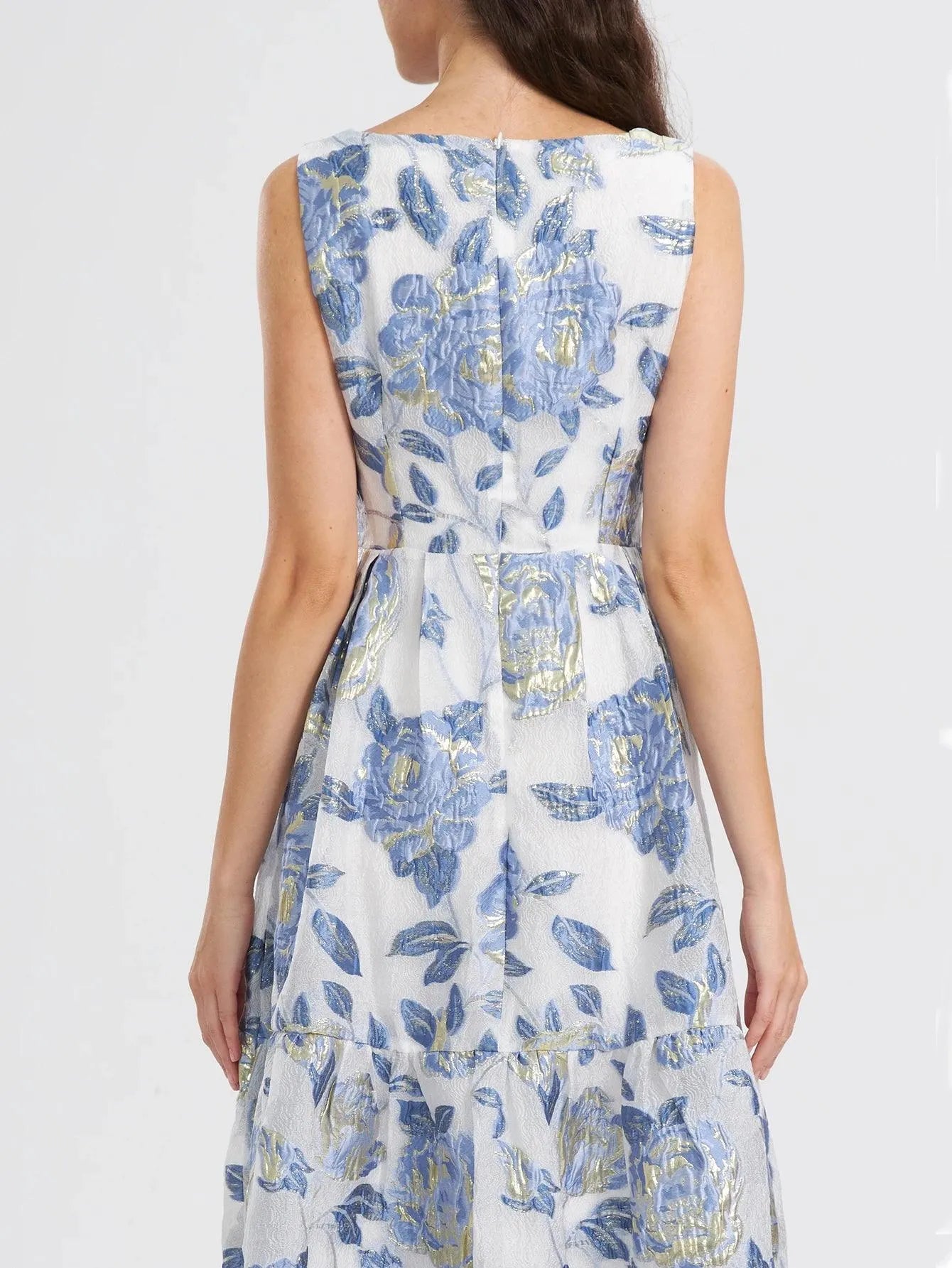 Elegant Organza Sleeveless Maxi Dress – Floral Long Dress for Women -Guocali