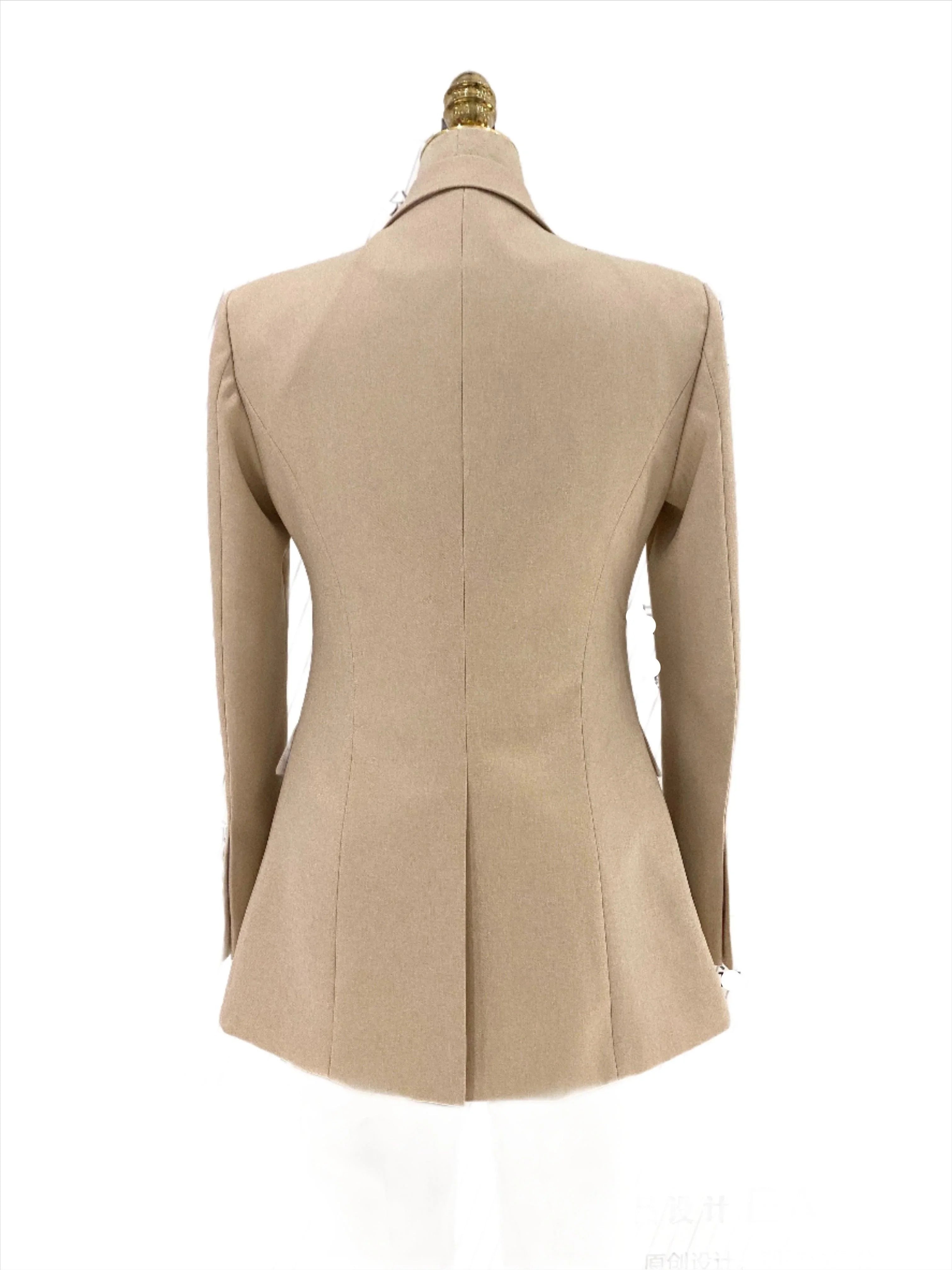Elegant Professional Chic Women's Pant Suit - Solid Button - Khaki
