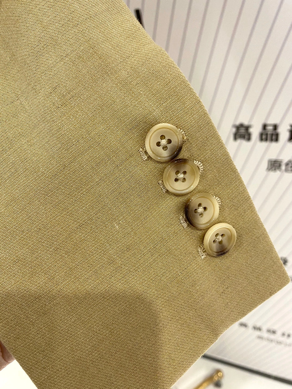 Elegant Professional Chic Women's Pant Suit - Solid Double-Breasted - Khaki