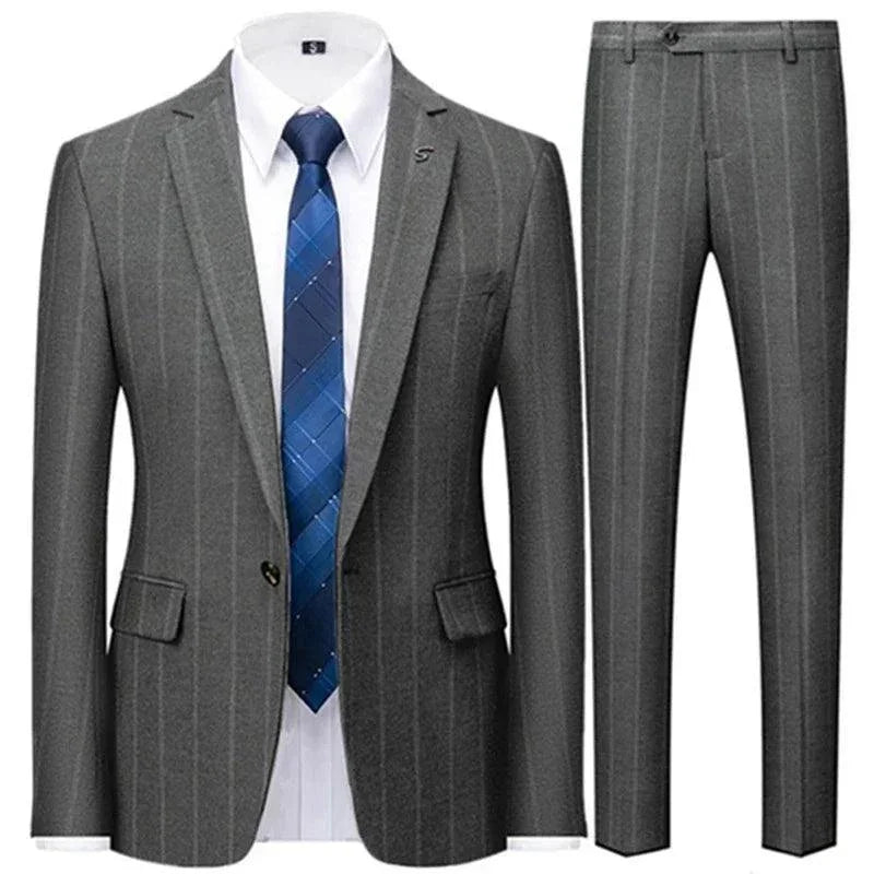 Grey Striped Suit - Men's Business Formal -Guocali