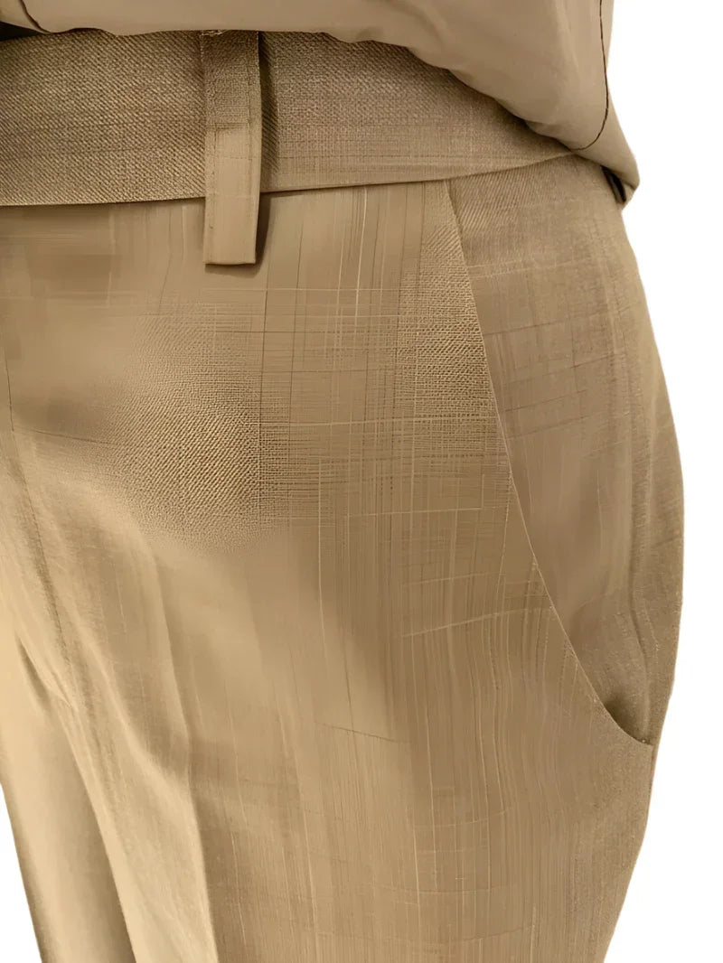 Elegant Professional Women's Pant Suit - Solid Button - Khaki