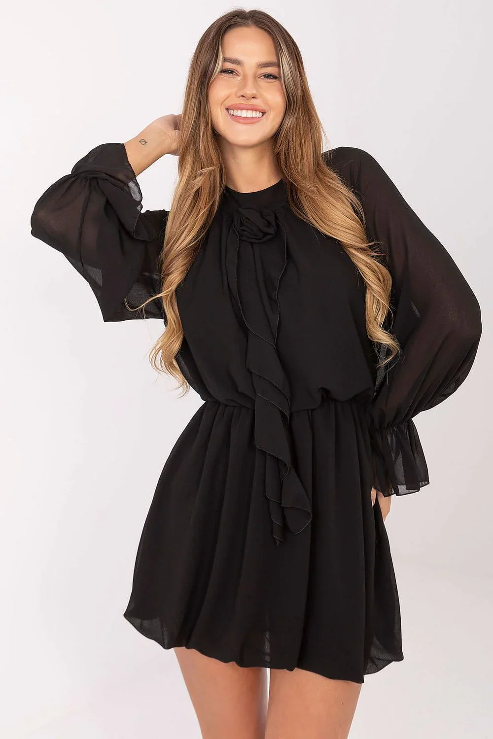 Elegant Round Neck Long Sleeves Day Dress