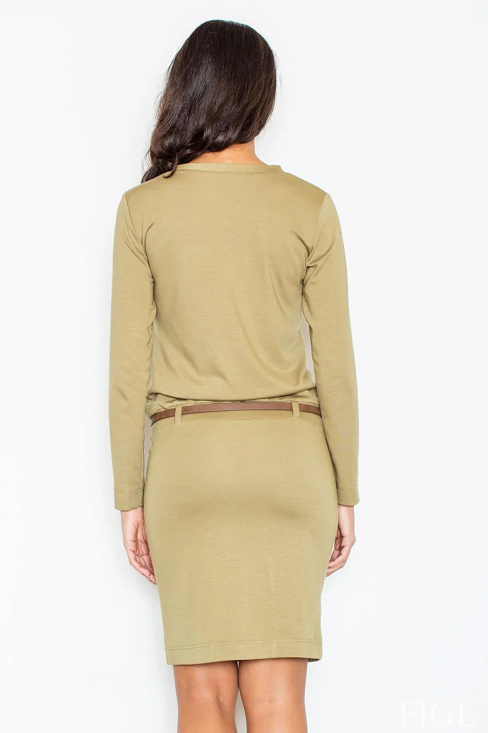 Elegant Round Neck Long Sleeves Work Dress