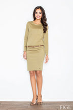 Elegant Round Neck Long Sleeves Work Dress