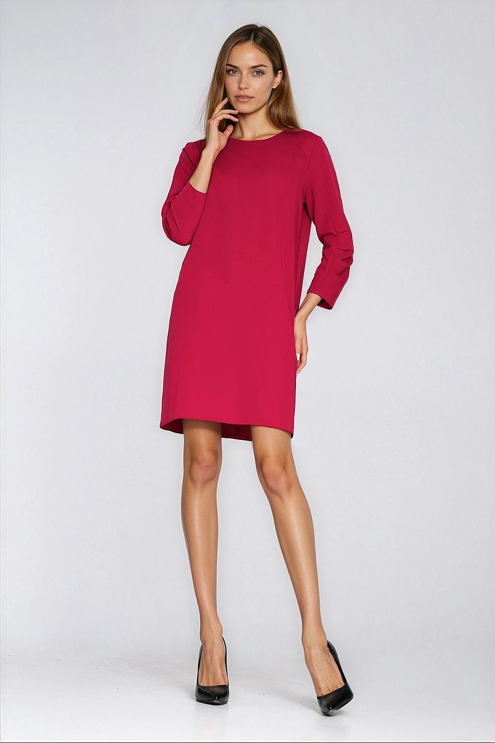 elegant solid round neck three quarter sleeves knee-length day dress – Daydress | GUOCALI