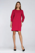 elegant solid round neck three quarter sleeves knee-length day dress – Daydress | GUOCALI – view 2