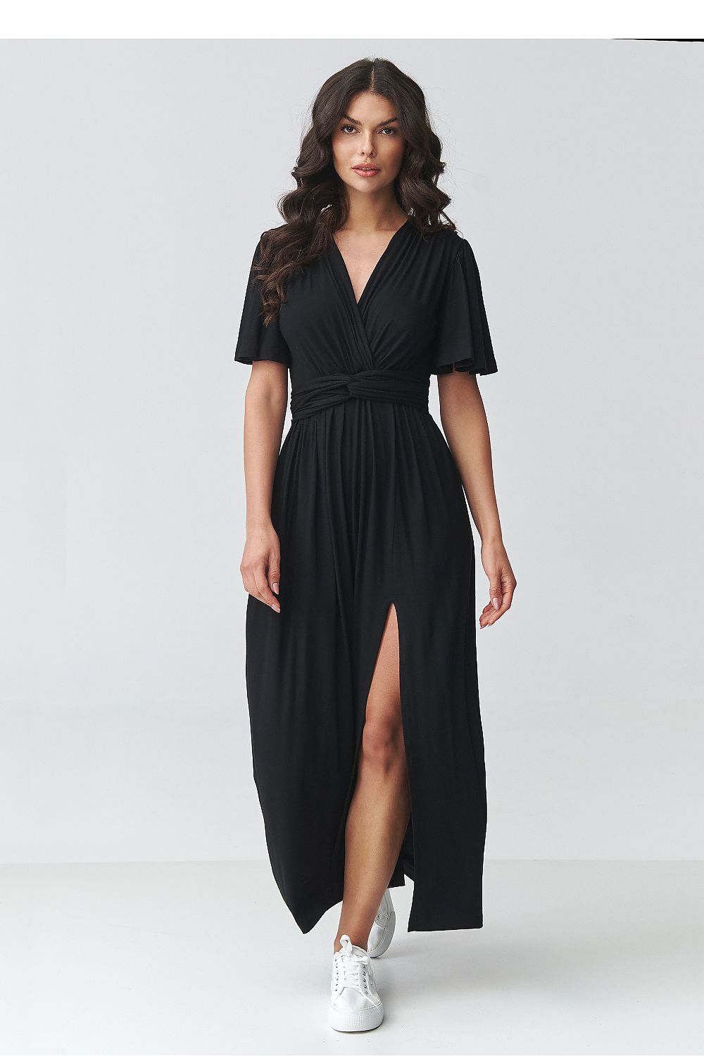 elegant solid v-neck short sleeves maxi day dress – Daydress | GUOCALI