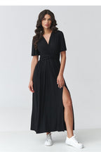 elegant solid v-neck short sleeves maxi day dress – Daydress | GUOCALI – view 2