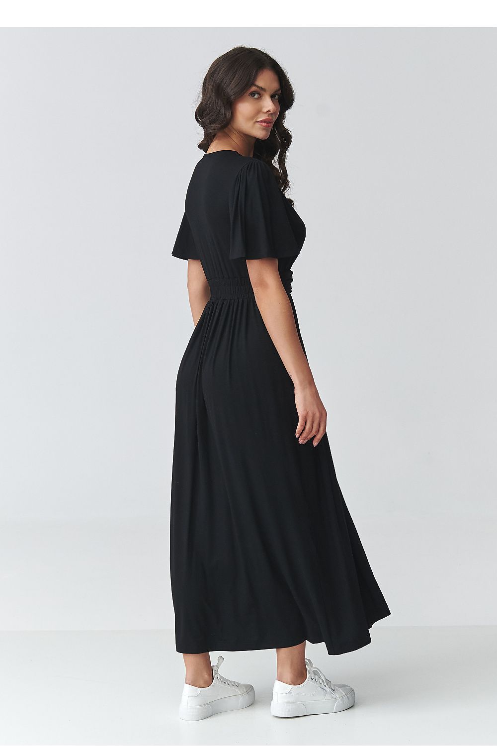 elegant solid v-neck short sleeves maxi day dress – Daydress | GUOCALI – view 3