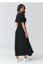 elegant solid v-neck short sleeves maxi day dress – Daydress | GUOCALI – view 3