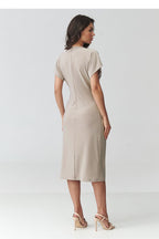 elegant solid v-neck short sleeves midi day dress – Daydress | GUOCALI – view 3