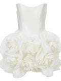 Elegant Strapless White Flower Short Dress -Guocali