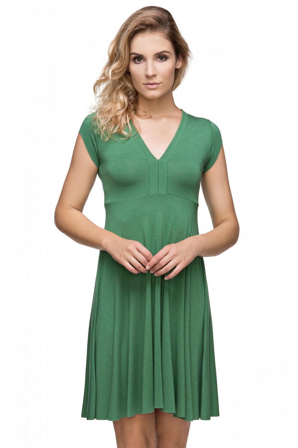 Elegant V-Neck Short Sleeves Knit Dress