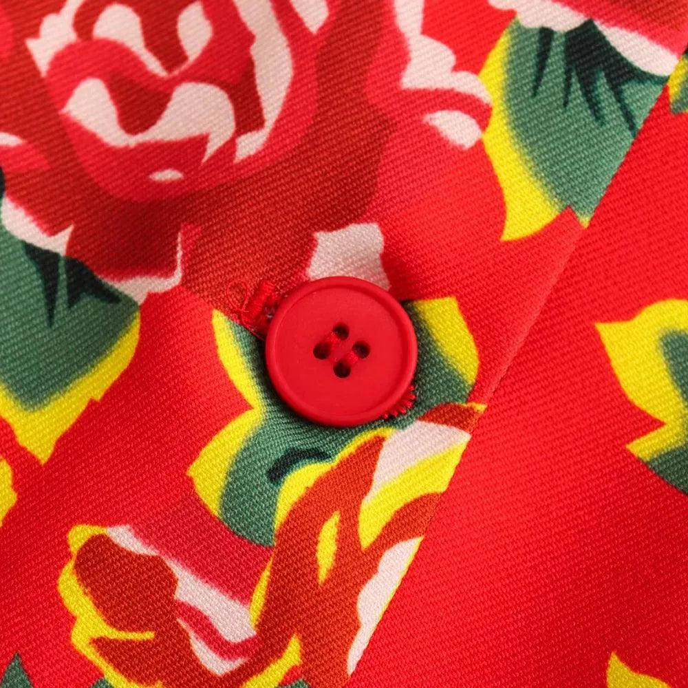 Elegant Women's Pant Suit - Floral Single-Breasted